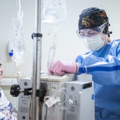 A patient with cancer receiving treatment at KHSC.