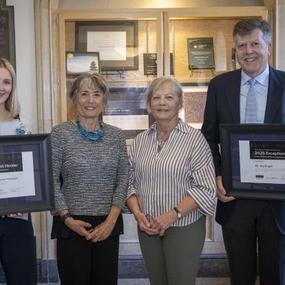 Carolyn Knuude, Susan Bedell, Patti Cox, and Dr. Jay Engel attend the 2025 Exceptional Healer Awards held this morning at the Kingston General Hospital.