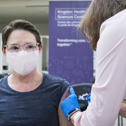 anette Isaac, a registered nurse at Extendicare in Kingston, was the first long-term care worker in the region to receive the COVID-19 vaccine.