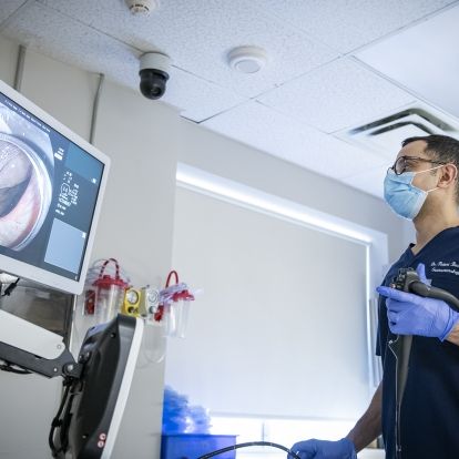 Dr. Bechara with specialized endoscopy equipment