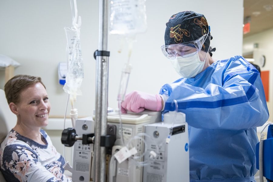 A patient with cancer receiving treatment at KHSC.