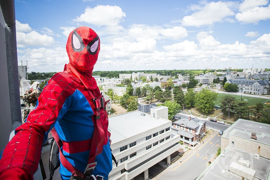 Spiderman window washing at KGH
