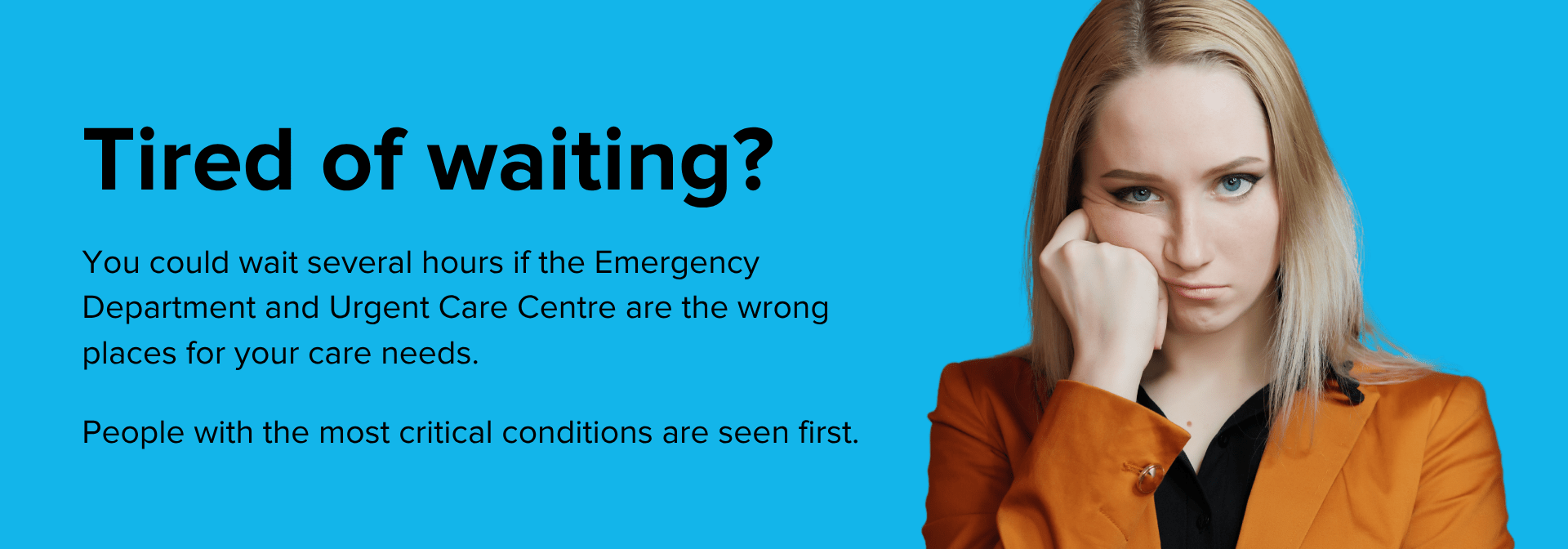 woman looking tired of waiting to be called into the ED