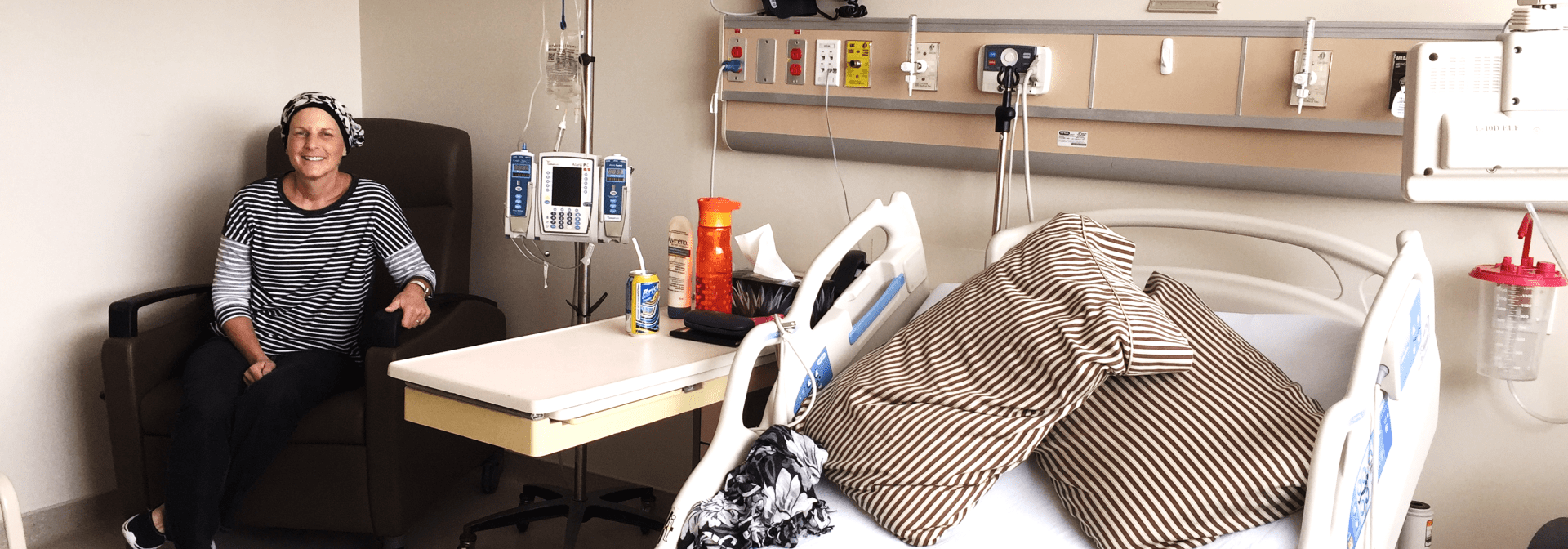 This is a picture of a stem cell transplant patient in their hospital room.