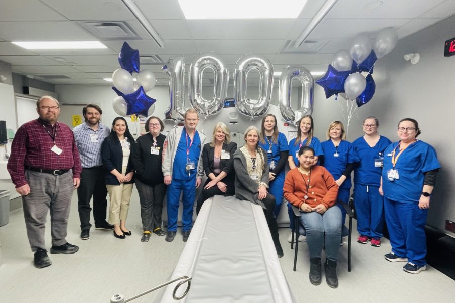 Members of the imaging team celebrate KHSC's 1,000 PET-CT scan