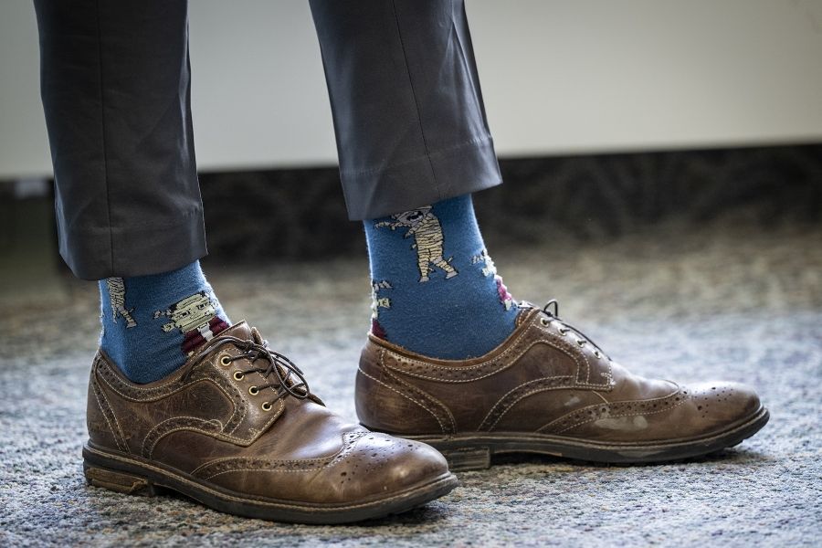 Dr. Mulder shows off his seasonally appropriate Halloween socks