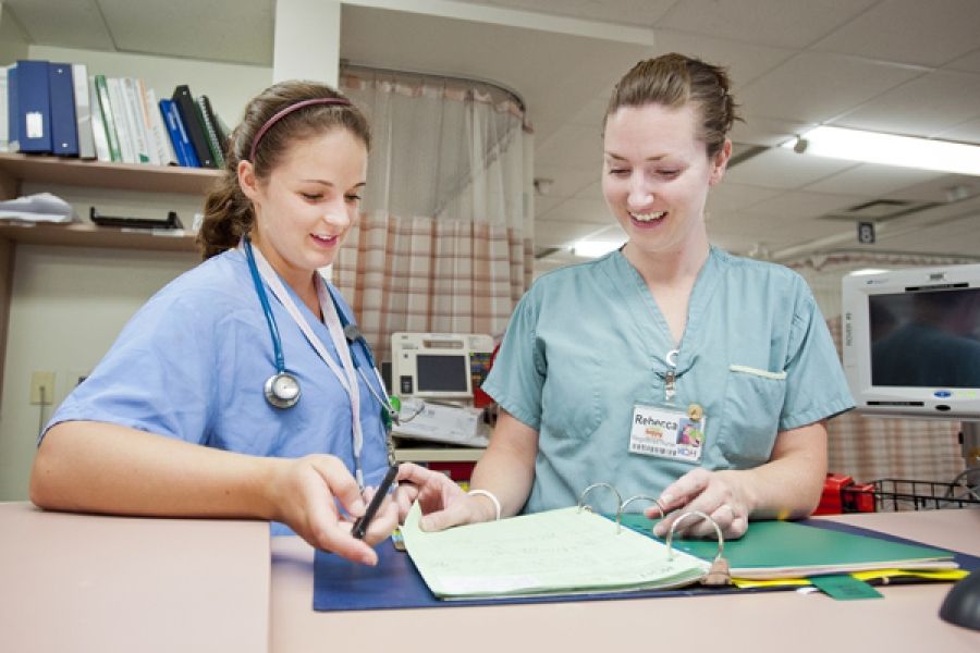 Nurses working together in the Emergency Department at the KGH site.