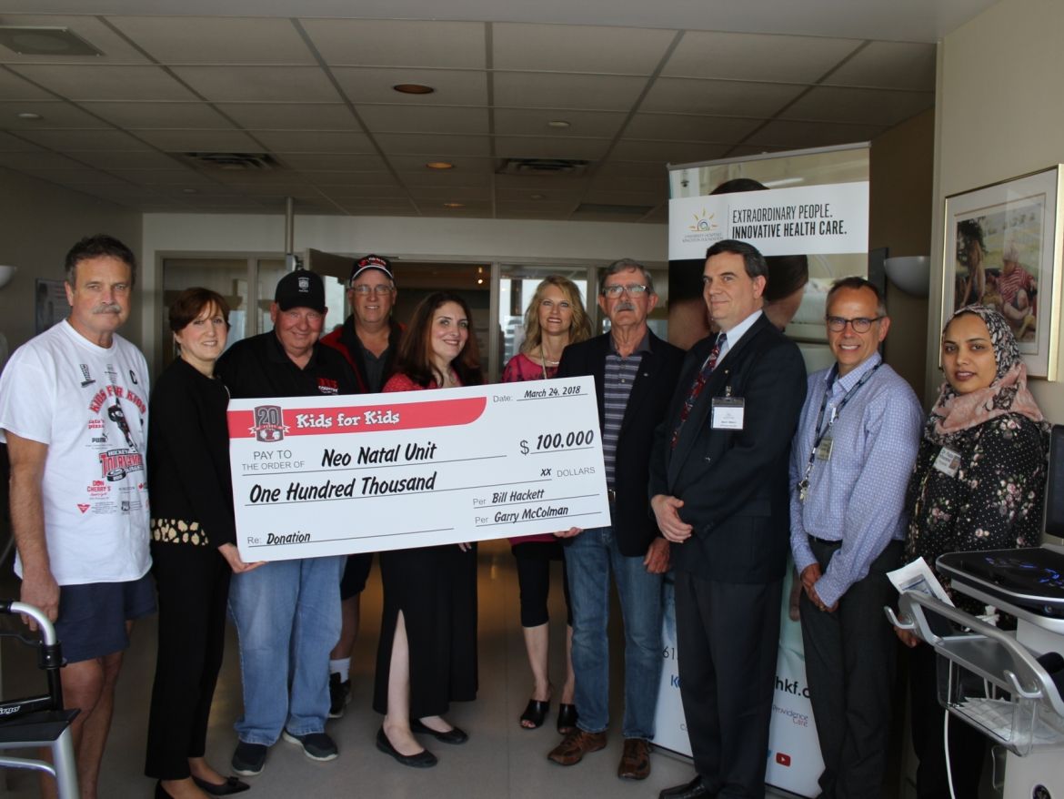 This year, UHKF received $25,000 for the Pediatric Unit at KHSC from the Kids for Kids Hockey Tournament. The tournament is an annual event, with teams from around the province competing, that raises funds for the Neonatal Intensive Care Unit as well as other children's charities in our community.