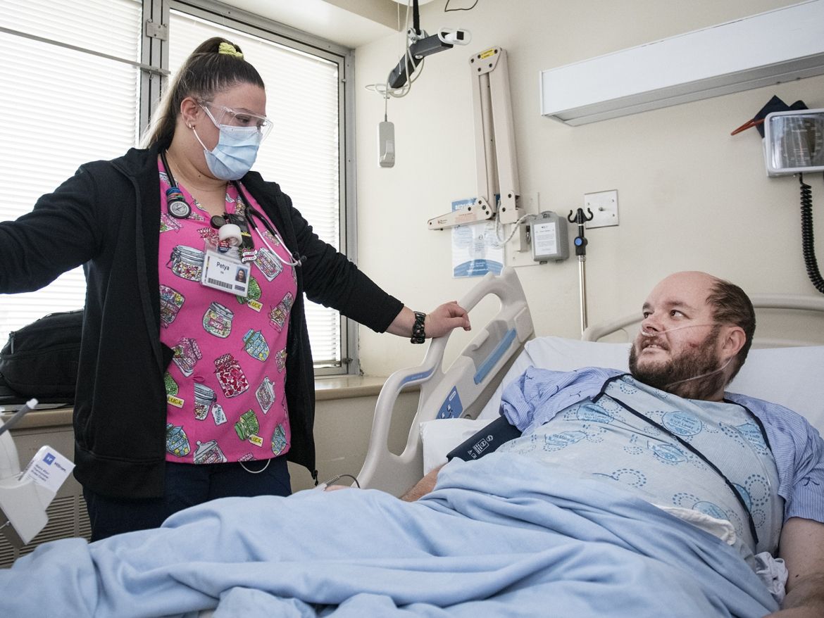 Lewellyn Allworth receiving care before being discharged.