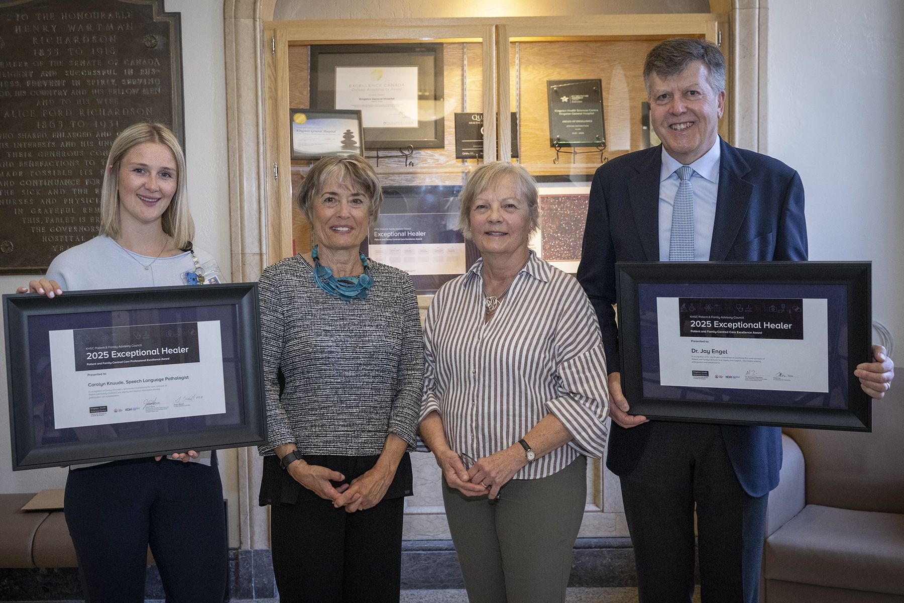 Carolyn Knuude, Susan Bedell, Patti Cox, and Dr. Jay Engel attend the 2025 Exceptional Healer Awards held this morning at the Kingston General Hospital.